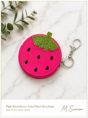 NEW Pink Strawberry Coin Purse Keychain NWT